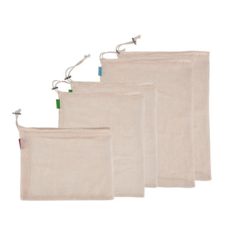 3 Sizes Reusable Natural Cotton Mesh Produce Bags Home Kitchen Drawstring Shopping Bag Fruit Vegetables Storage | Дом и сад