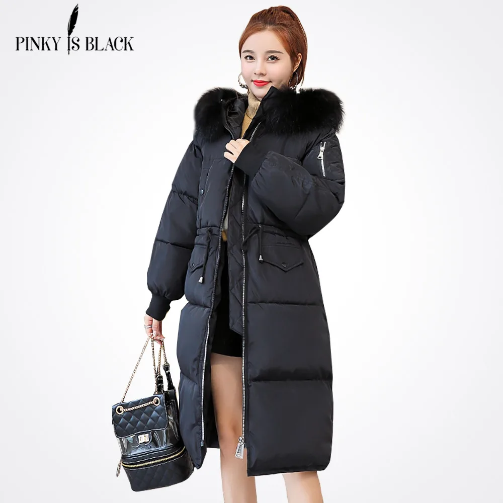PinkyIsBlack большой мех 2019 Длинные парки женские зимние пальто толстый пуховик хлопок