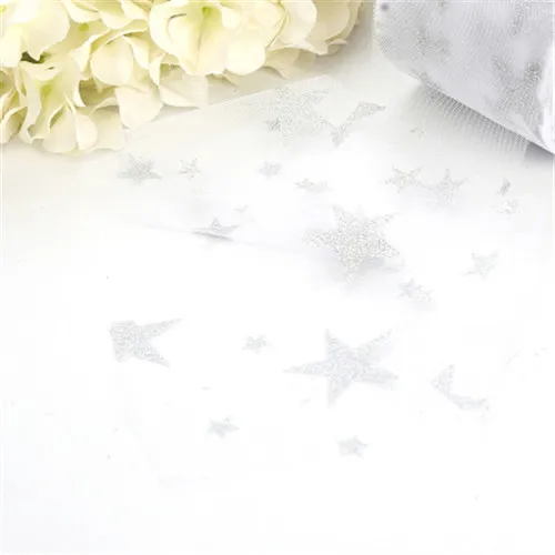 white silver 8 см* 25 ярдов Звезды Лента с блестками Тюль ролл суши DIY Baby Shower День рождения декоративная лента упаковки подарков на свадьбу, надпись «Bride Tribe» декор - Цвет: white silver