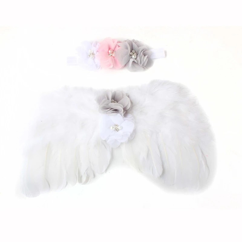 Sweet Flower Pearls Baby Headband with Angel Wings Newborn Photography Props 4 Colors Feather Accessories | Детская одежда и обувь