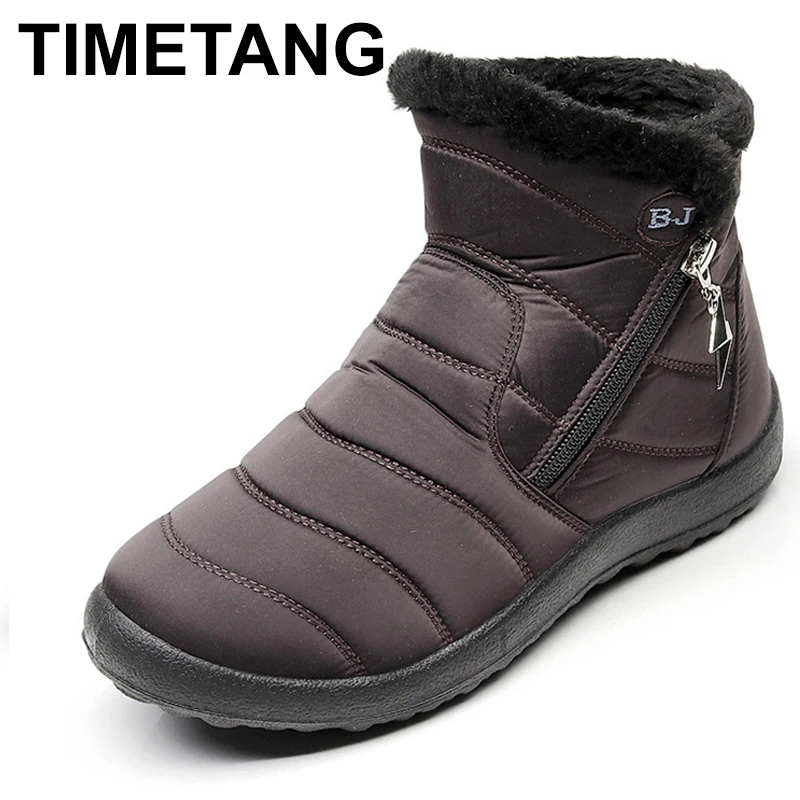

TIMETANG2018 Winter Shoes Woman Snow Boots With Plush Inside Botas Mujer Waterproof Plus Size 43 Winter Boots Female BootiesE229
