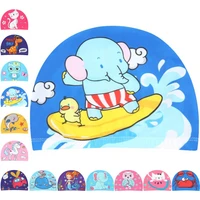 kids children cute cartoon fabric swimming cap swiming pool water sport protect ears hat swim bathing hats caps for boys girls