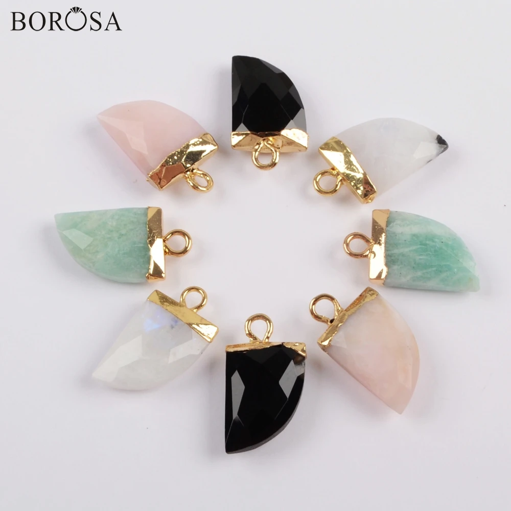 BOROSA 10 шт. гудок позолоченный черный агат очаровательные натуральные лунные камни