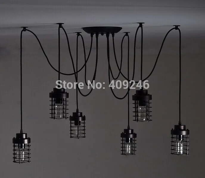 Винтажная большая люстра RH в стиле лофт 360 Вт черная/ржавчина с 6 подвесными