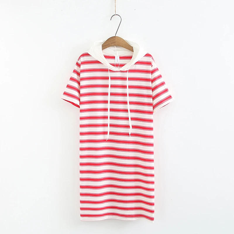 Женское платье большого размера 2019 спортивные полосатые платья с капюшоном в