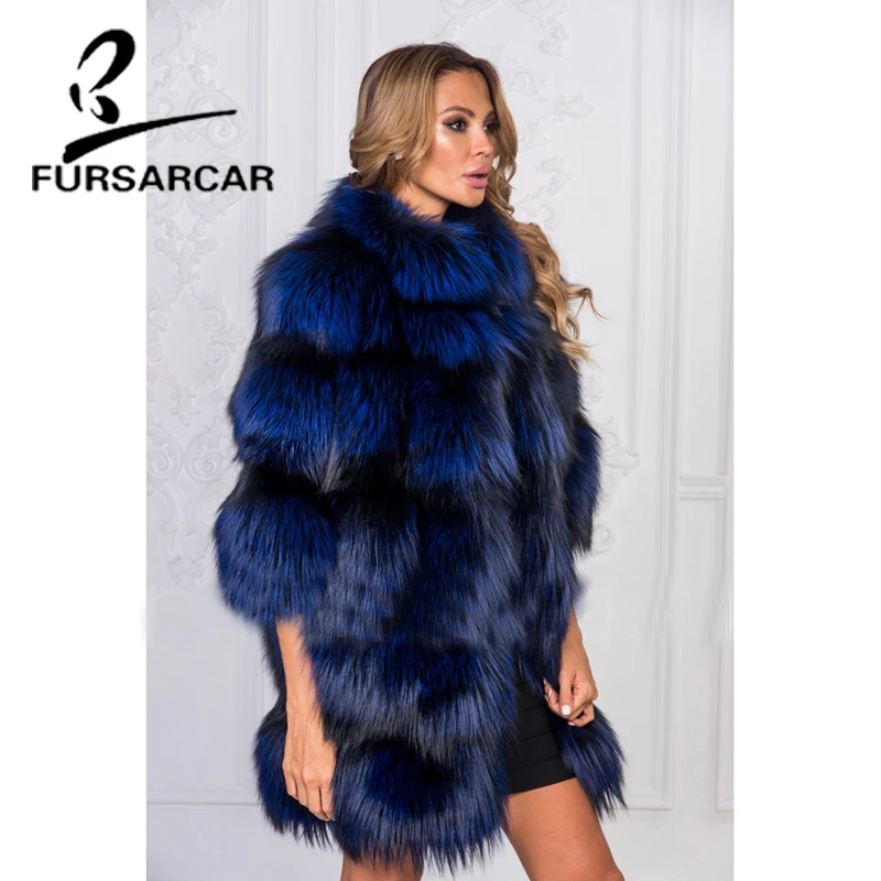 Женская Шуба из меха лисы FURSARCAR роскошная теплая шуба натурального толстая