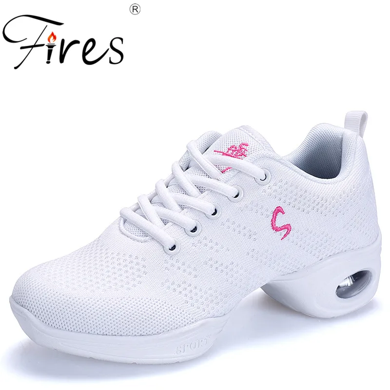

Fires Women Dancing Sneakers Mesh Breathable Sport Shoes Soft Lightweight Female Walking Shoes Modern Jazz Shoes Black White