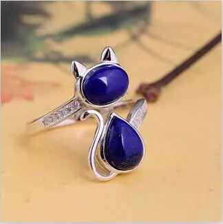 Shipping 3D серебряное кольцо с синим стеклом|silver cat ring|cat ringcat silver ring |