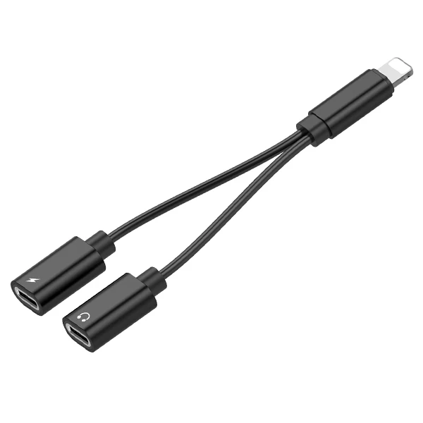 Black ACCEZZ 2 в 1 двойной порты освещение зарядки прослушивания адаптер для iPhone 7 8 X XR XS MAX аудио зарядное устройство сплиттер кабели конвертер - Цвет: Black