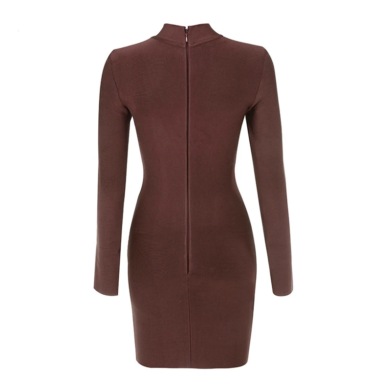 

Women Autumn Bandage Dress New Arrivals Bodycon Long Sleeve Bandage Dress Sexy Party Brown Bandage Dress Zip Front