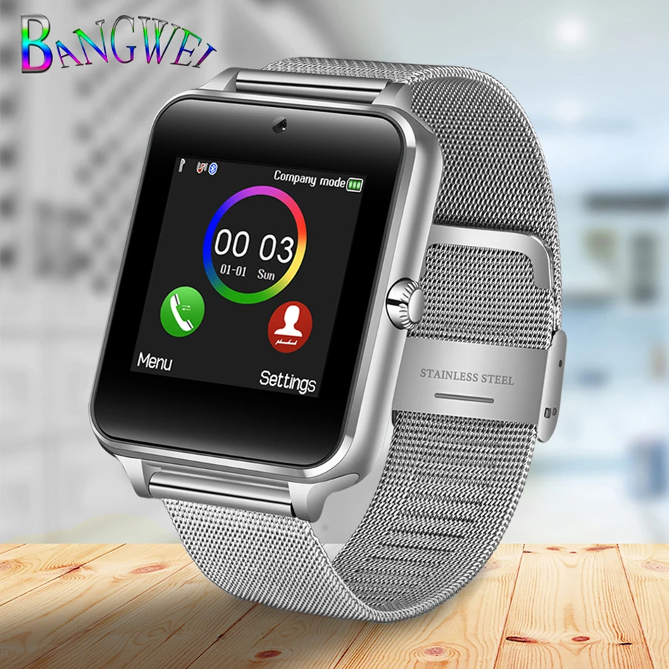 Bluetooth смартфон часы мужские спортивные Шагомер модные нержавеющие стальные «Умные» часы Поддержка SIM tf-карты камеры Android