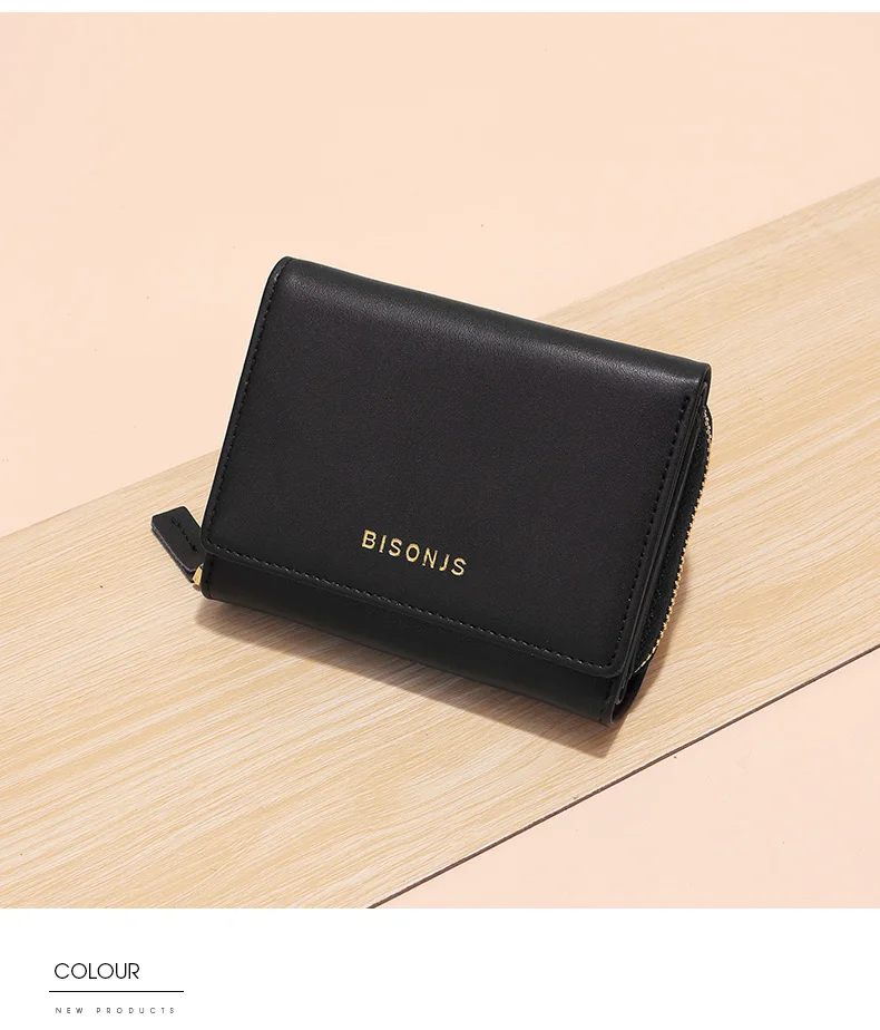 BISON DENIM, коровья кожа, женские кошельки, ID держатель для карт, Дамский кошелек на молнии, карман для монет, короткие маленькие кошельки, высокое качество, B3281