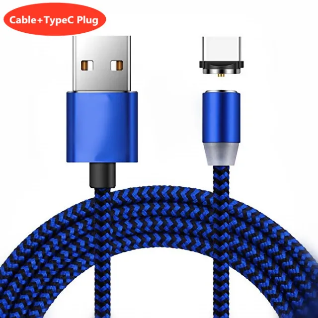 Blue TypeC Cable НИСИ 1 м 5 В/2,1 а светодиодный магнитный usb-кабель для зарядки iPhone, samsung, Xiaomi, huawei type C/Micro usb/IOS, кабель для быстрой зарядки - Цвет: Blue TypeC Cable