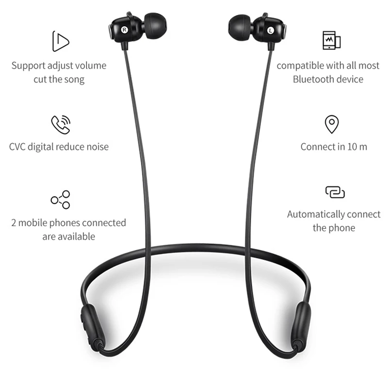 Беспроводные bluetooth наушники с шейным ободком, Новые водонепроницаемые наушники с шумоподавлением, двойная батарея, супер бас, спортивные беспроводные наушники