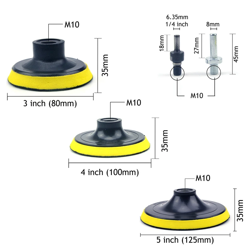 POLIWELL 3 4 5 дюймов M10 резьба самоприлипающая шлифовальные колодки крюк и петля
