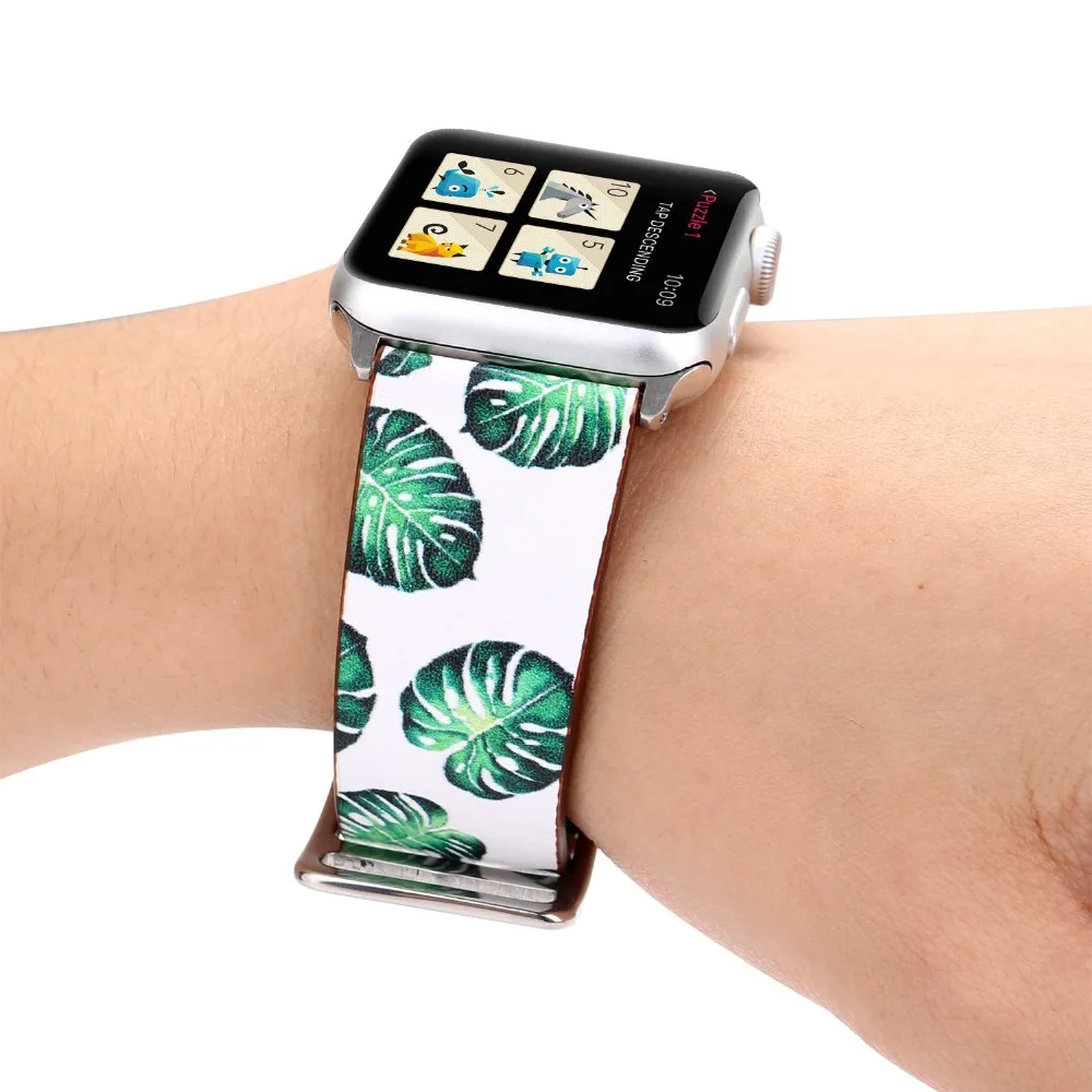 Ремешок из натуральной кожи с цветочным принтом для Apple Watch 38 мм 42 мм|Ремешки