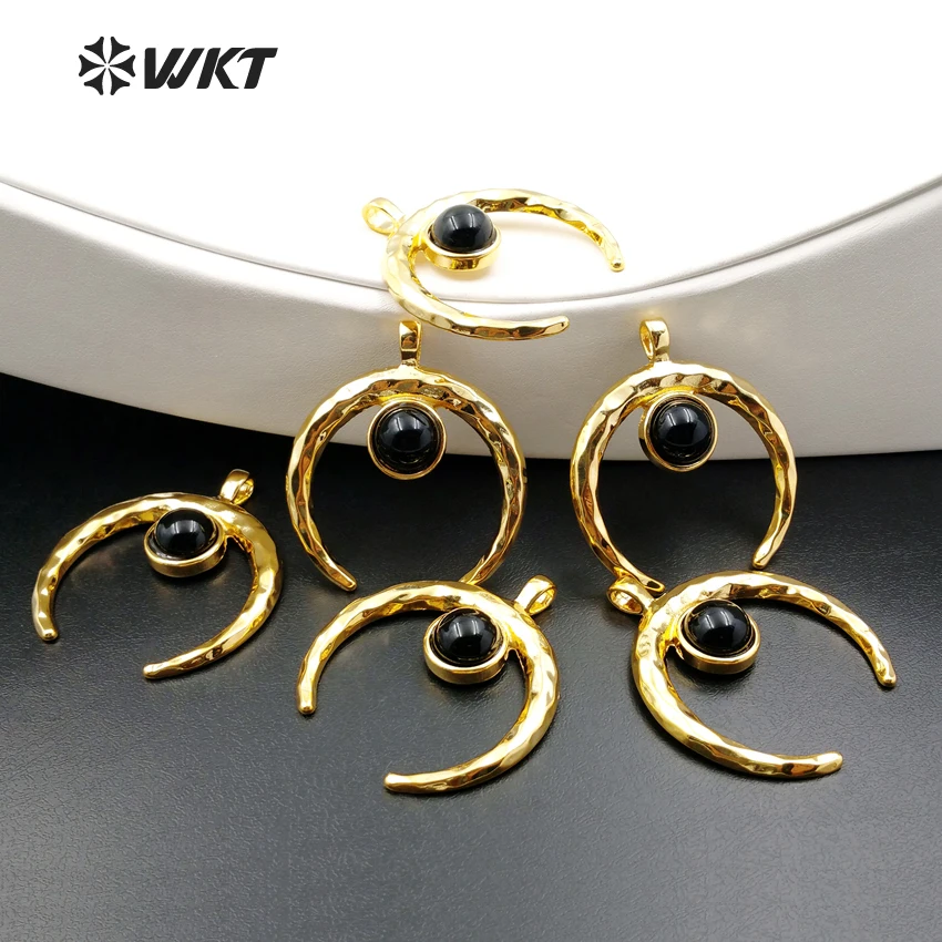 _ Оптовая продажа, модная подвеска из натурального черного камня с золотым Рогом, фиксированные кольца, подвеска для ожерелья