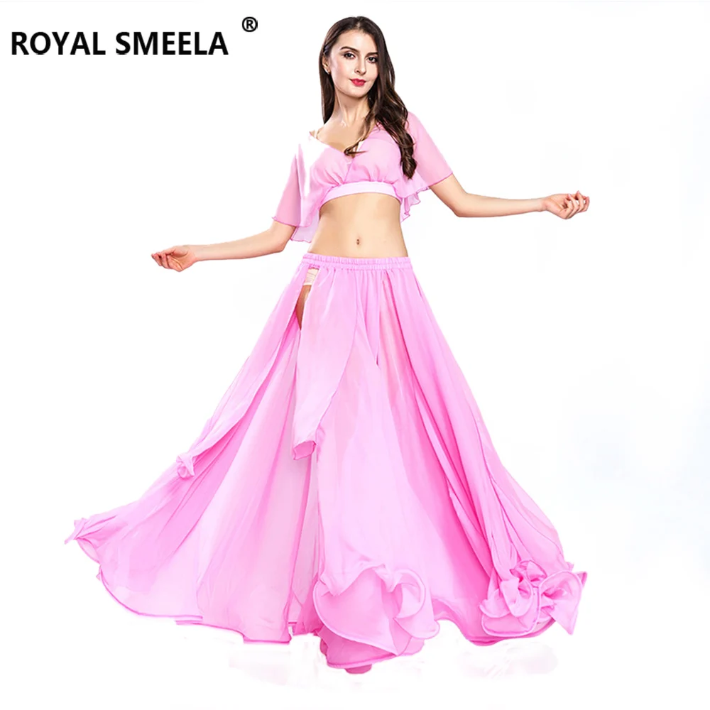 Hot Sale Free Shipping New Women's belly dance set costume belly dancing clothes sexy fashion girl bellydance Chiffon Top skirts - Цвет: Pink