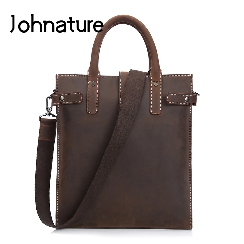 Мужской портфель из натуральной воловьей кожи Johnature винтажная Повседневная