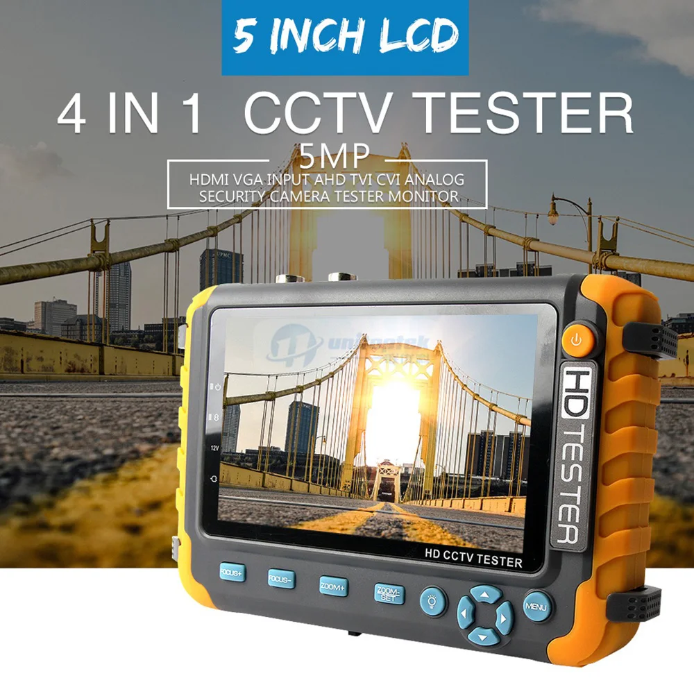 HD 5MP CCTV тестер 4 в 1 AHD TVI CVI CVBS камера 5 дюймов ЖК монитор Встроенный 18650 батарея аудио