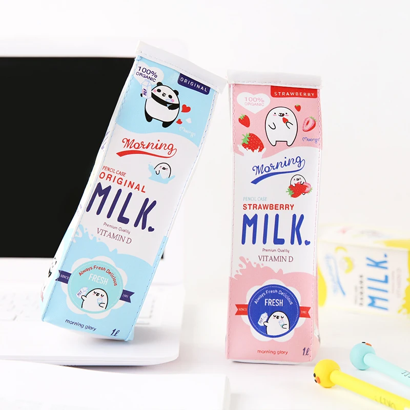 Чехол для карандашей из искусственной кожи с мультяшным принтом «Morning Milk», модная коробка для карандашей, органайзер для хранения канцелярских принадлежностей, сумка для школы и офиса, Escolar