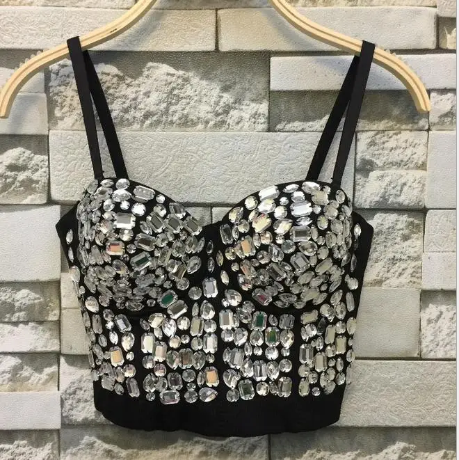 Ручная работа бриллианты жемчуг Bralet Корсеты женские бюстье бюстгальтер обрезанный топ бюстгальтер под свадебное платье жилет размера плюс AW515