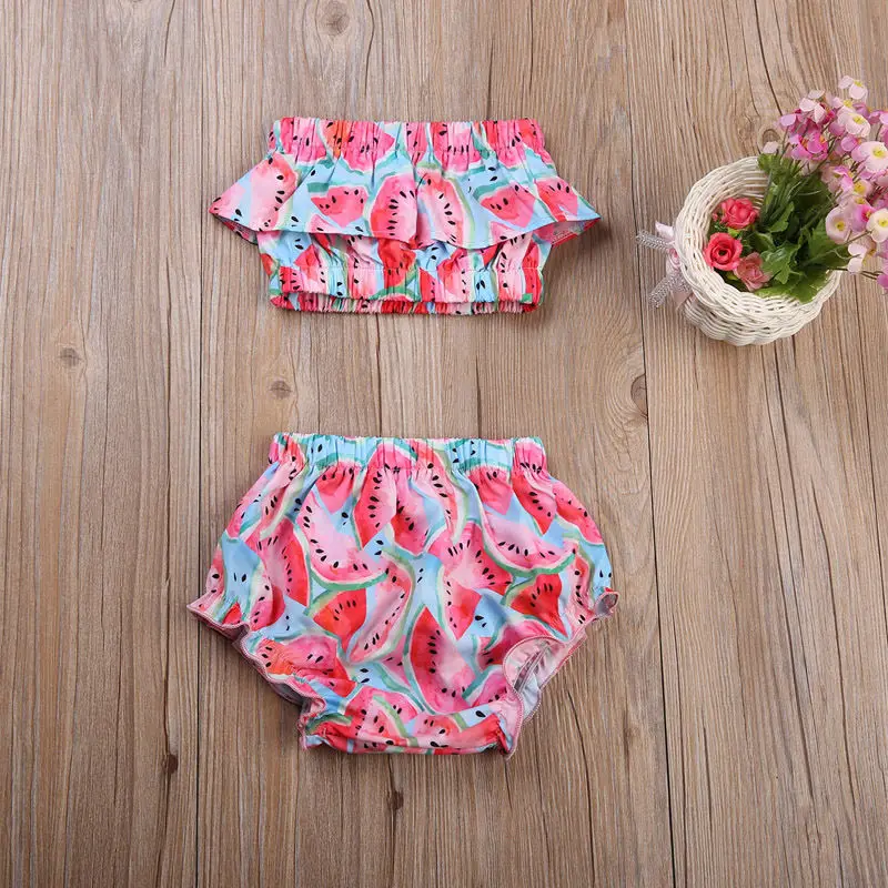 2017 детский купальный костюм из 2 предметов для маленьких девочек топы с рисунком