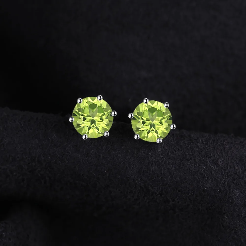 JewelryPalace круглый 1.1ct натуральный Перидот серьги гвоздики Твердые 925 пробы серебро ювелирные украшения для жен