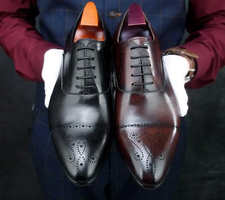 Carved brogues men's dress shoes genuine leather formal business summer breathable oxfords luxury wedding casual single | Обувь