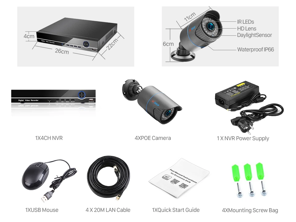 Besder H.265 4CH 48 В POE NVR комплект системы видеонаблюдения 3.0MP Пуля IP камера P2P IR IP66 Открытый Всепогодный видео безопасности наблюдения