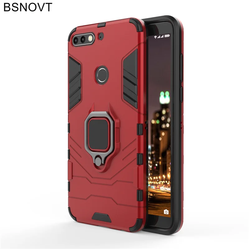 BSNOVT Huawei Y7 Prime 2018 Case Honor 7C Pro Shockproof Cover Finger Ring Magnetic Holder Soft TPU Back For |