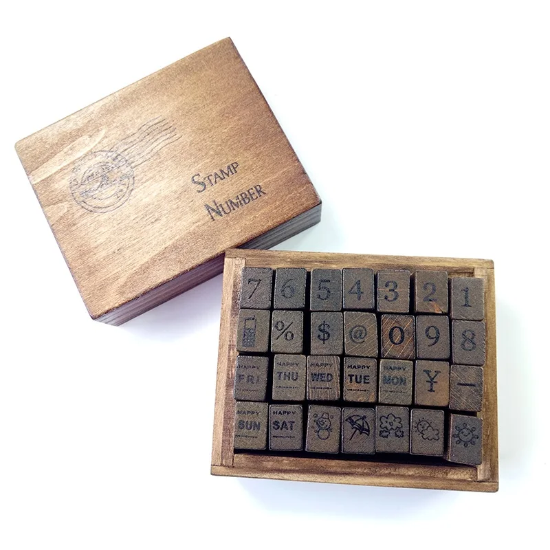 28 Pcs/set Rubber Number Weather Week Wood Clear Stamp Set For Dairy Screapbook Decor Antique Wooden nice Gift School/Office|stamp set|clear stamp