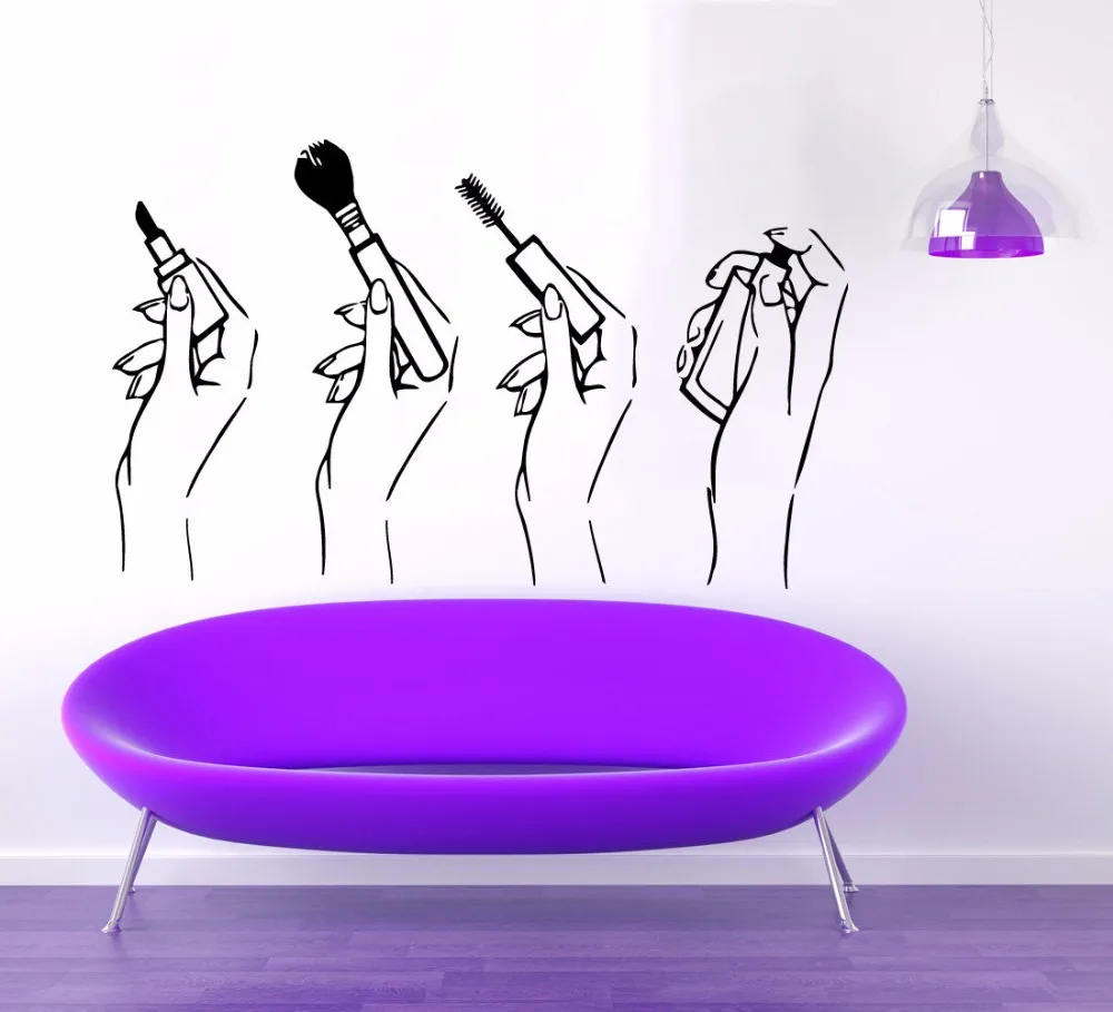 Виниловые наклейки на стену Красота салон настенные Для женщин руки Make up Декор