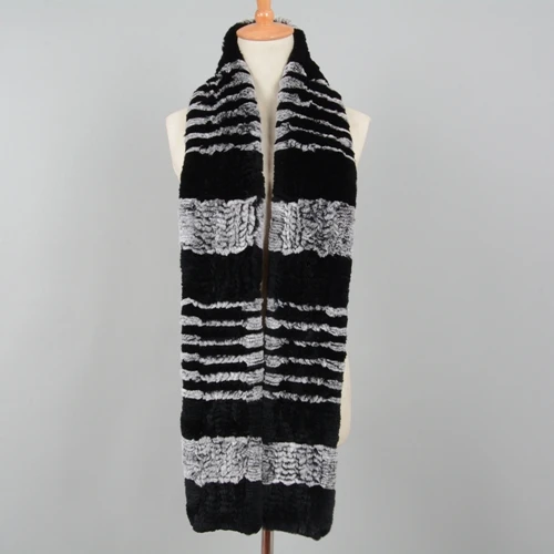 Black Silver Jancoco Max зимний женский толстый вязаный шарф из натурального кролика рекс Модный стильный длинный шали высокого качества S7190 - Цвет: Black Silver
