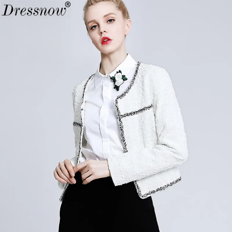 Dressnow/Женская Высококачественная куртка, женские элегантные капли, тонкие мягкие твидовые вязаные жакеты, женские милые короткие куртки, верхняя одежда, топы - Цвет: White
