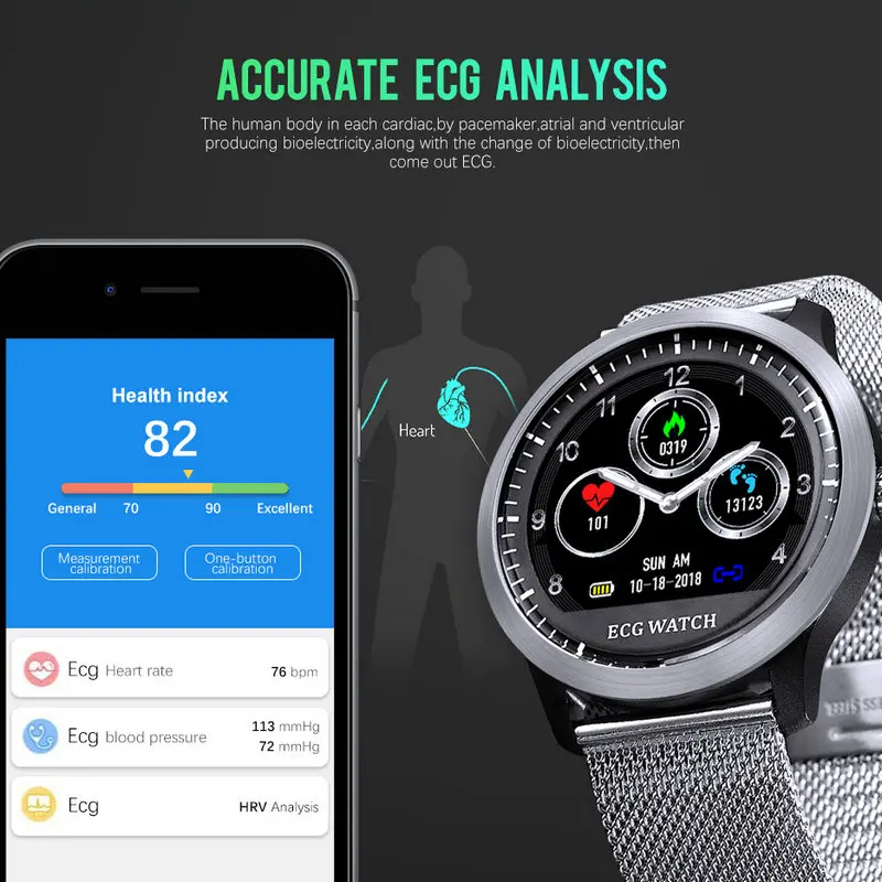 N58 ЭКГ PPG Смарт-часы с электрокардиографом экг дисплей holter пульсометр Монитор