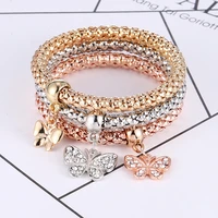 hocole 3pcs fashion crystal metal charm bracelet bangles for women gold silver color heart skull pendant rhinestone bracelet2019