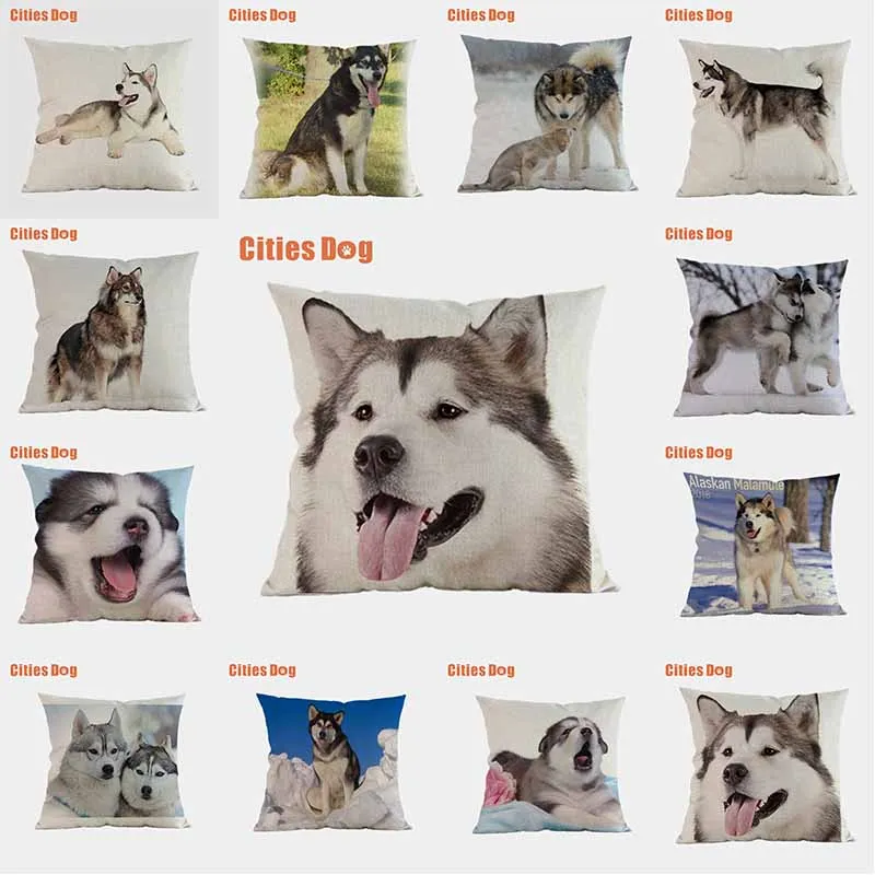 

Dog pillow covers decorative cushion covers for sofa Pillows Alaska Malamute dogs pillowcase cushions cover home decor almofada