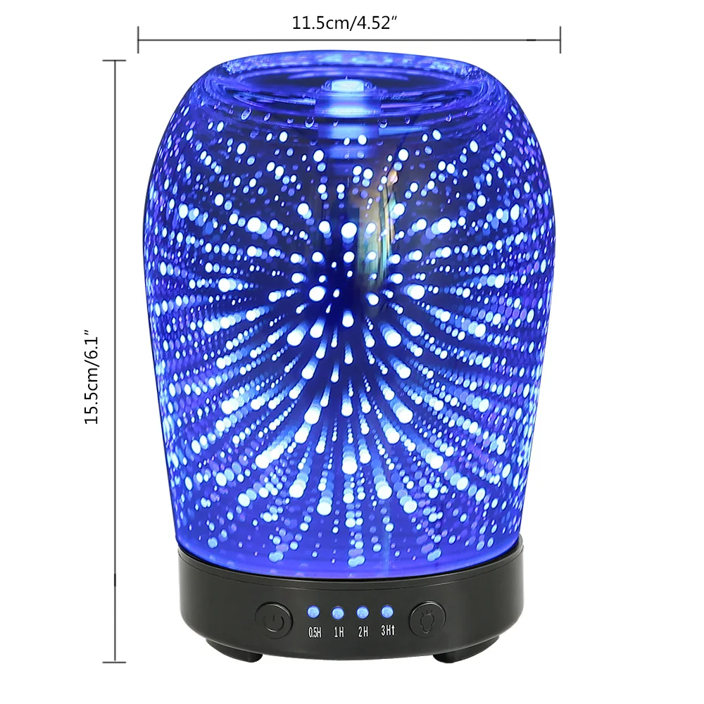 Essential Oil Ultrasonic Cool Mist Humidifier 3D Glass Fireworks 7 Color Change Night Light Aromatherapy Quiet For Home Office | Бытовая