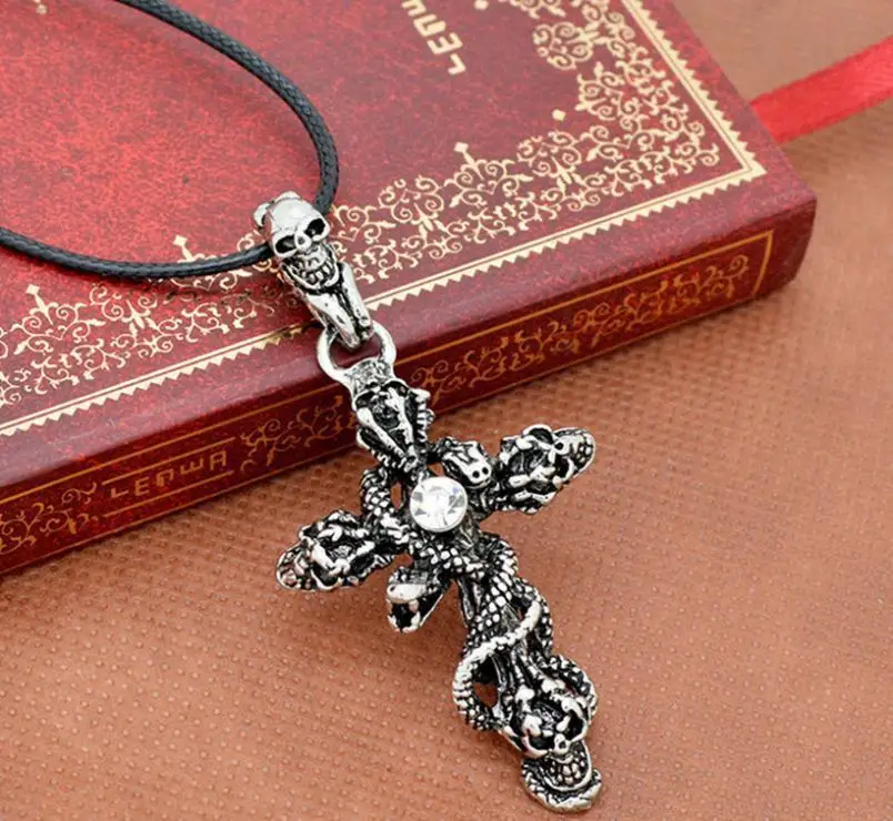1 шт новый панк ретро черепа змея высокого качества ожерелье крест Иисус кулон