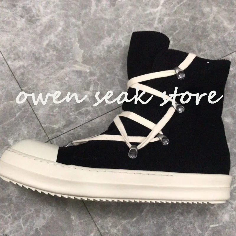 Owen Seak Men Canvas Shoes High-TOP Ankle Lace Up Luxury Trainers Women Rivet Sneaker Boots Casual Zip Flats Black |
