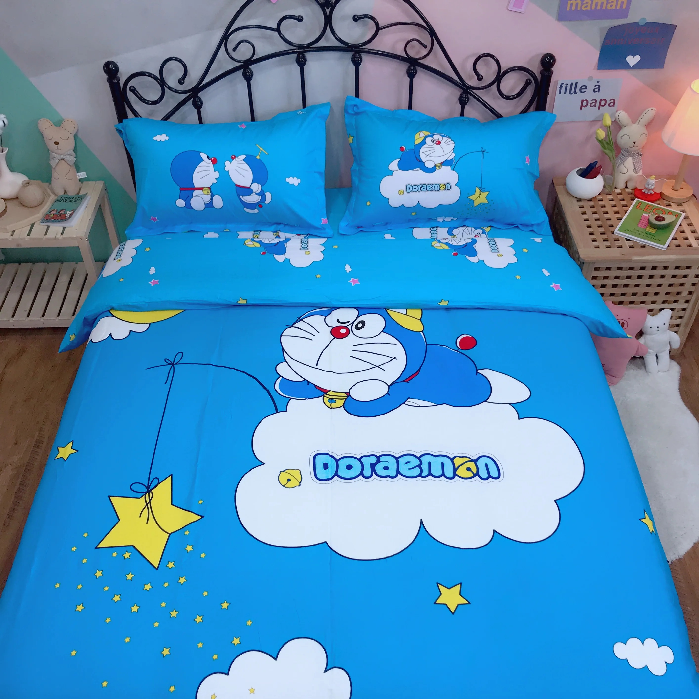 Комплект постельного белья с рисунком Doraemon для мальчиков 100% хлопковое стеганное