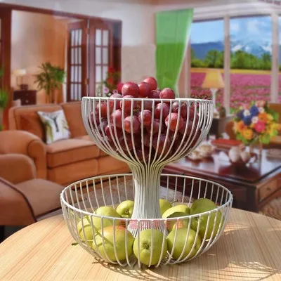 Large Fruit basket Двухэтажная корзина для фруктов, для хранения, фруктовые горшки, кухонные аксессуары, бандежа, большая емкость, для хранения тарелок, для гостиной, металлические корзины - Цвет: Large Fruit basket