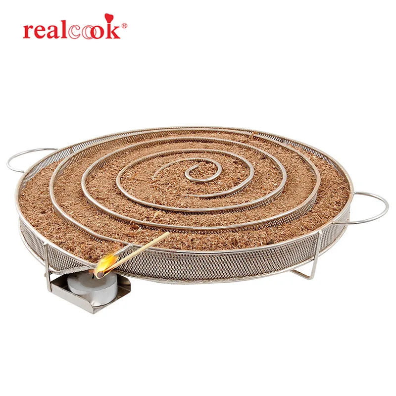 13.8inch Round Shape Realcook генератор холодного дыма принадлежности для барбекю гриль сетка древесная стружка коптильня для лосося рыбы барбекю инструмент для приготовления пищи - Цвет: 13.8inch Round Shape