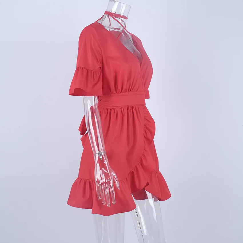 Элегантный Раффлед Плюс размеры XL платье Женская Туника Нерегулярные V средства