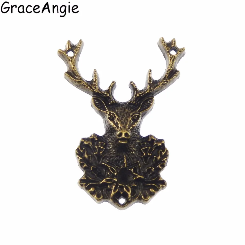 

GraceAngie 6PCS Antique Bronze Deer Elk Head Shape Two Hole Pendant Connectors Retro Style Jewelry Necklace Making Findings