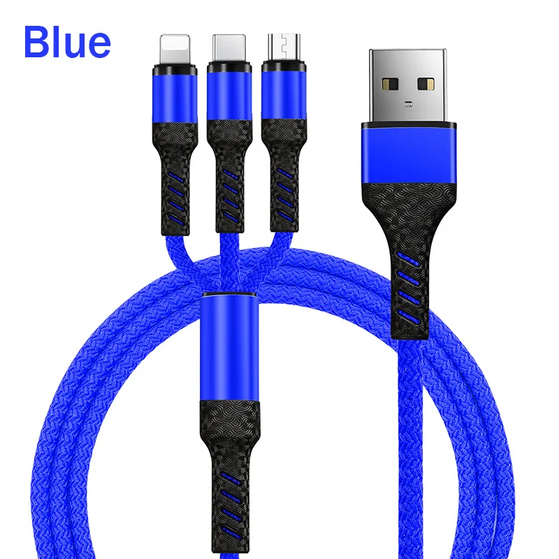 Blue ROCK 3 в 1 USB кабель для iPhone XS X 8 7 6s зарядное устройство type-C Micro USB кабель для Android usb type C кабели для мобильных телефонов - Цвет: Blue