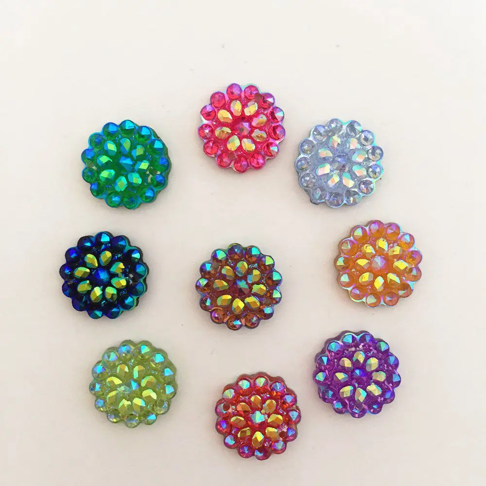 Random mixed 60 шт AB смолы 12 мм круглые капельки слез с плоской основой узоры из страз DIY свадебная аппликация 2 кнопки отверстие SD40* 2 - Цвет: Random mixed