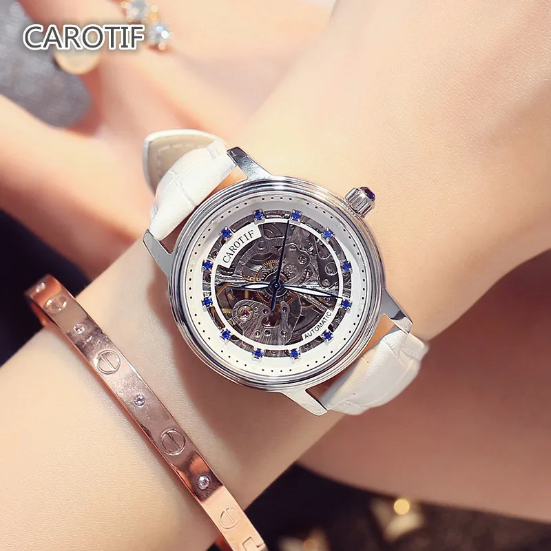Часы женские механические с кристаллами Skeleton Sapphire|Женские наручные часы| |