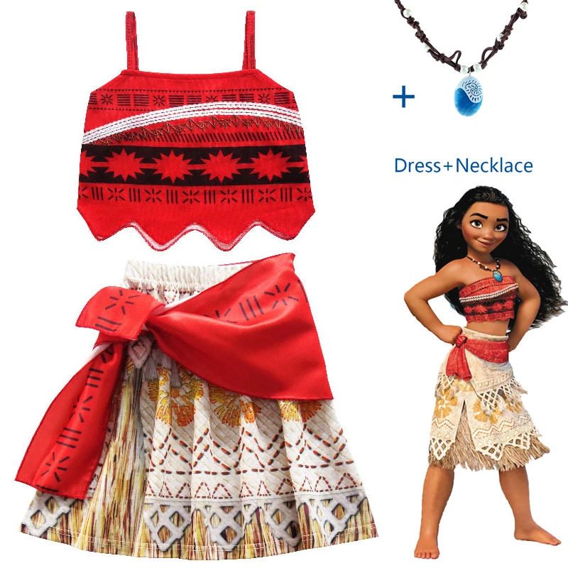 Disney Princess Moana Cosplay Costume for Children Vaiana dress with Necklace Halloween Costumes Kids Girls Gift | Детская одежда и